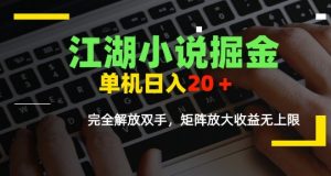 江湖小说掘金,单机日入10-20+,全自动软件操作,完全解放双手,矩阵放大收益无上限-聊项目