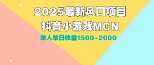 DY小游戏MCN广告2025最新打法单人单日收益1500-2000背靠大平台新手小白…-聊项目
