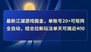 最新江湖游戏掘金,单账号20+可矩阵全自动 ,结合拉新玩法单天可搞4张+【揭秘】-聊项目