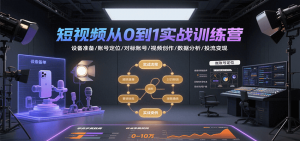 短视频从0到1实战训练营:设备准备/账号定位/对标账号/视频创作/数据分析/投流变现-聊项目