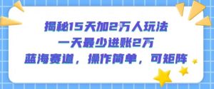 揭秘15天加2W人玩法,一天最少2万进账,蓝海赛道,操作简单,可矩阵-聊项目