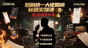 短剧榜一大佬霸榜秘籍实操课,短剧爆单秘籍-聊项目