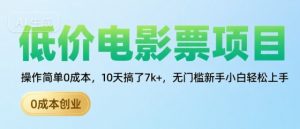 低价电影票项目,操作简单0成本,10天搞了7k+,无门槛新手小白轻松上手【揭秘】-聊项目