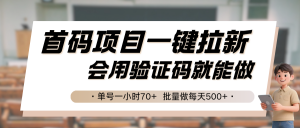 首码项目一键拉新,会用验证码就能做 单号一小时70+,批量做每天500+-聊项目