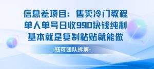 信息差项目:售卖冷门教程单人单号日收9张纯利基本就是复制粘贴就能做-聊项目