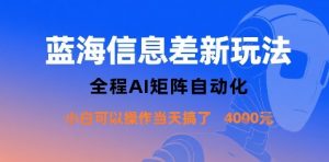 蓝海信息差新玩法,全程AI矩阵自动化小白可以操作当天搞了1k+-聊项目