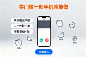 零门槛一部手机就能做,商品视频审核,通勤躺家碎片时间都能做,二十秒钟一单,单日收益4张【揭秘】-聊项目