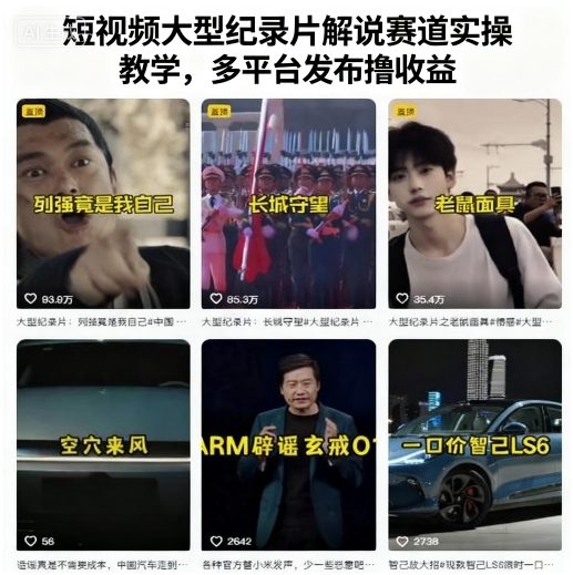 短视频大型纪录片解说赛道实操教学，多平台发布撸收益-聊项目