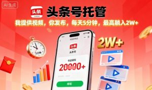 【头条号托管】我提供视频,你发布,每天5分钟,最高躺入2W+【揭秘】-聊项目