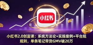 小红书2.0创富课:系统方法论+实操案例+平台规则,单条笔记带货GMV破20万-聊项目