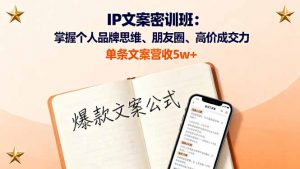 IP文案密训班:掌握个人品牌思维、朋友圈、高价成交力,单条文案营收5w+-聊项目