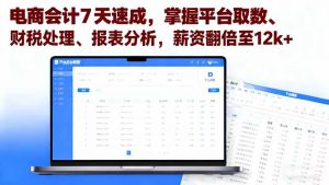 电商会计7天速成,掌握平台取数、财税处理、报表分析,薪资翻倍至12k+-聊项目