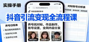 抖音引流变现全流程课：养号找对标，作品制作，账号设置，全网内容分发-聊项目