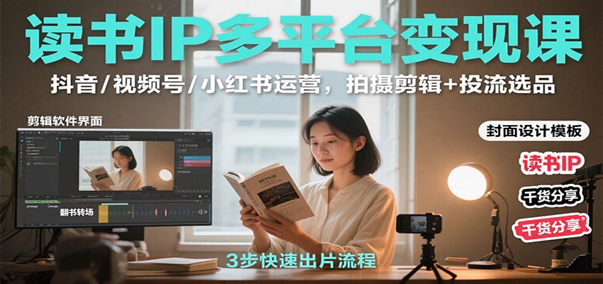读书IP多平台变现课：抖音/视频号/小红书运营，拍摄剪辑+投流选品-聊项目