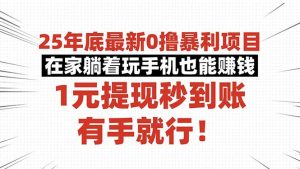 25年底最新0撸暴利项目,在家躺着玩手机也能赚钱,1元提现秒到账,有手…-聊项目