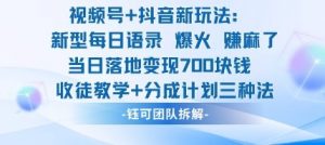 视频号加抖音新玩法:爆火新型每日语录,收徒教学加分成计划,三种变现玩法,当日变现7张-聊项目