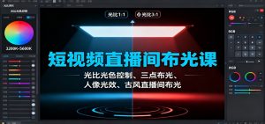 短视频直播间布光课:光比光色控制、三点布光、人像光效、古风直播间布光-聊项目