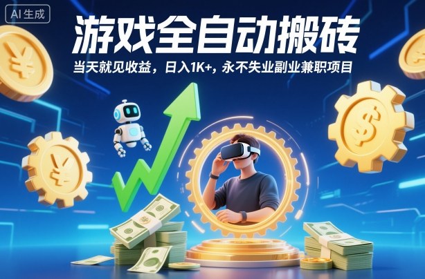 游戏全自动搬砖，当天就见收益，日入1K+，永不失业副业兼职项目【揭秘】-聊项目