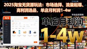 2025淘宝无货源玩法：市场选择、流量起爆、高利润选品，单店月利润1-4w-聊项目