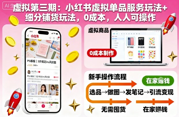 虚拟第三期：小红书虚拟单品服务玩法+细分铺货玩法，0成本，人人可操作(更新)-聊项目