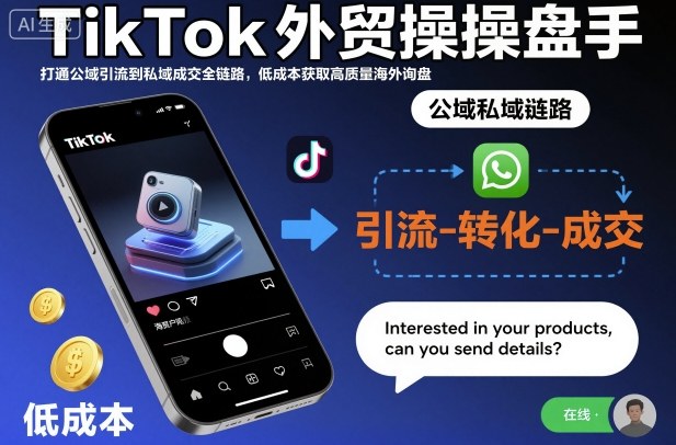 TikTok外贸操盘手，打通公域引流到私域成交全链路，低成本获取高质量海外询盘-聊项目