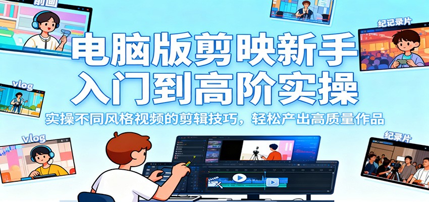 电脑版剪映新手入门到高阶实操，实操不同风格视频的剪辑技巧，轻松产出高质量作品-聊项目