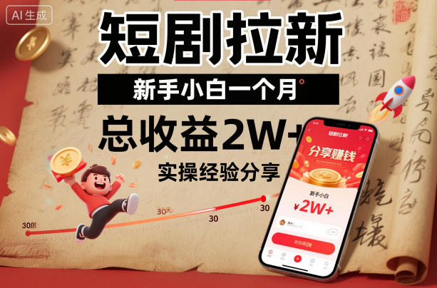 短剧拉新新手小白一个月总收益2W+实操经验分享-聊项目