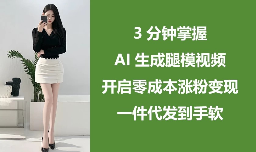 3分钟掌握AI生成腿模视频，开启0成本涨粉变现，一件代发到手软-聊项目