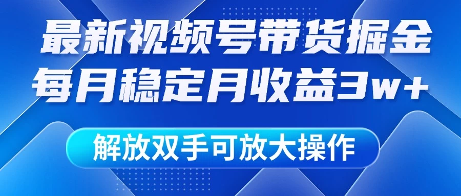 最新视频号带货掘金项目，每月稳定月收益3w+，解放双手，可放大操作-聊项目